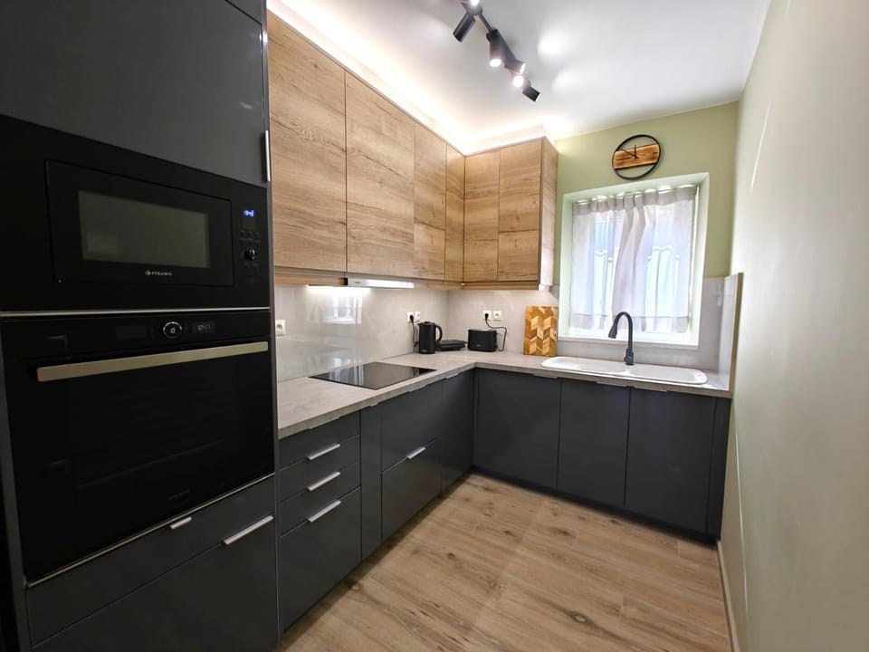 Kitchen or kitchenette, stove