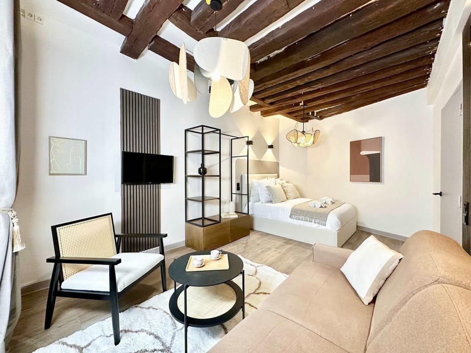 Bed, TV and multimedia, Living room, Seating area