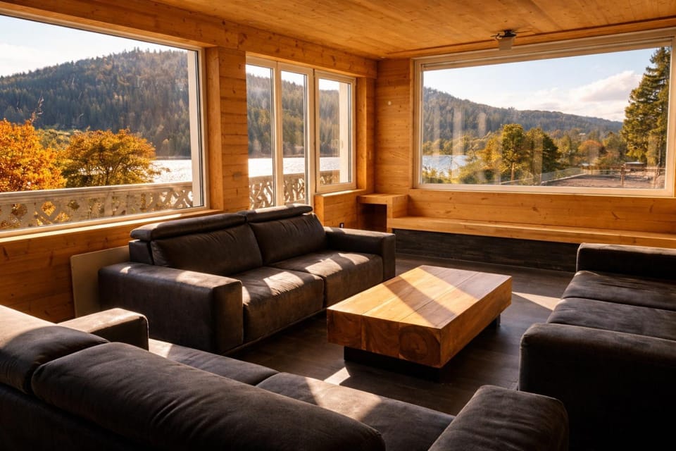 Day, Living room, Seating area, Lake view, Mountain view