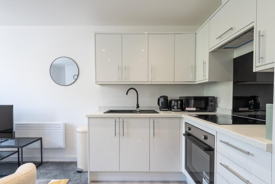 Kitchen or kitchenette, stove