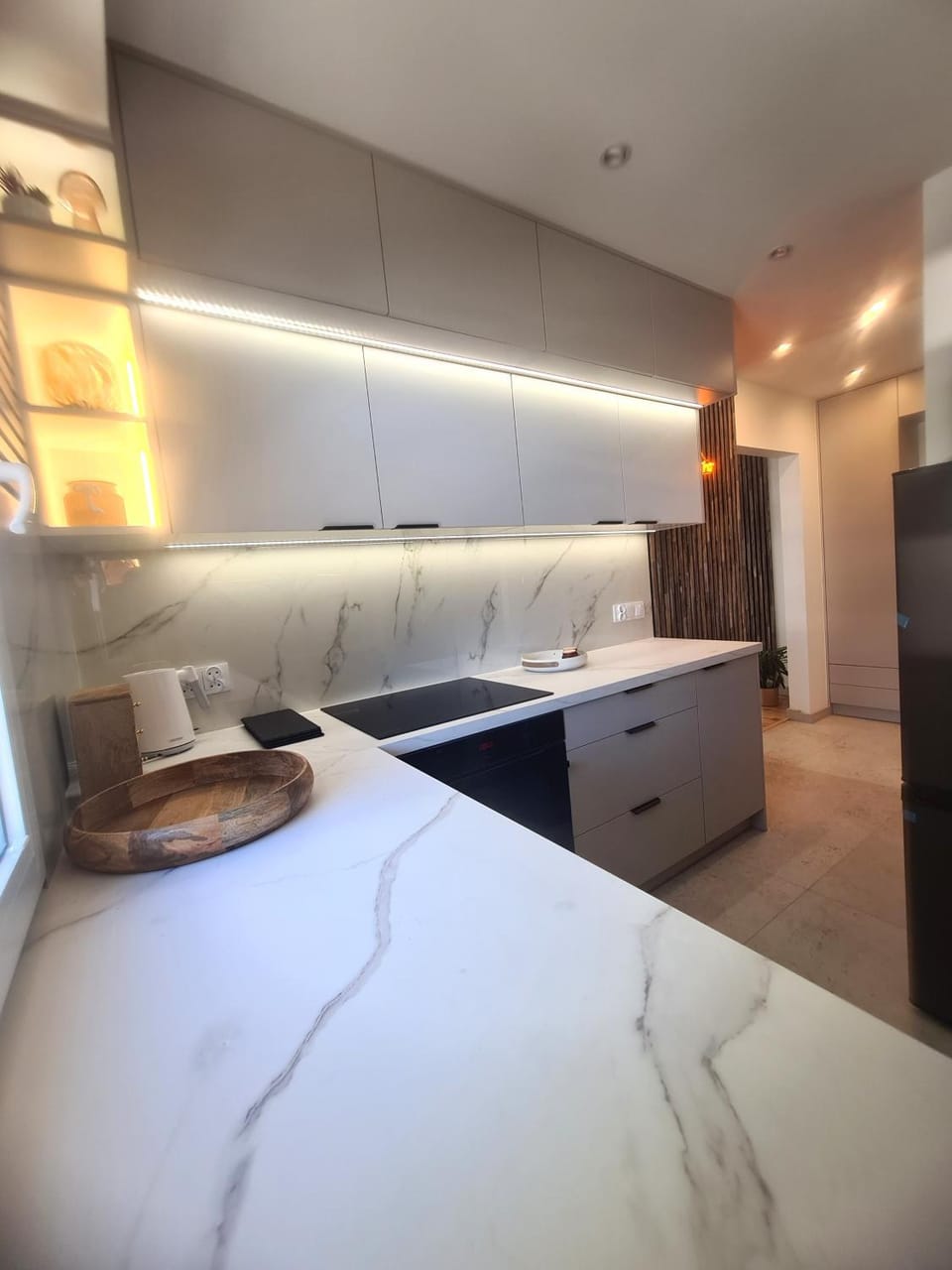 Kitchen or kitchenette, microwave, stove, kitchen