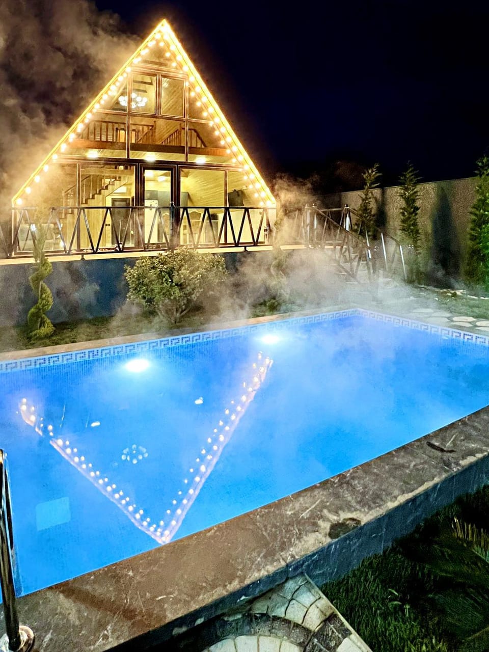 Property building, Night, Pool view, Swimming pool