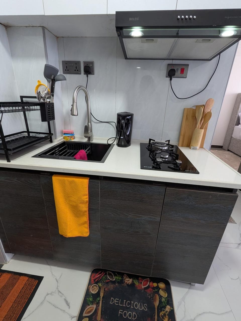 Kitchen or kitchenette, stove