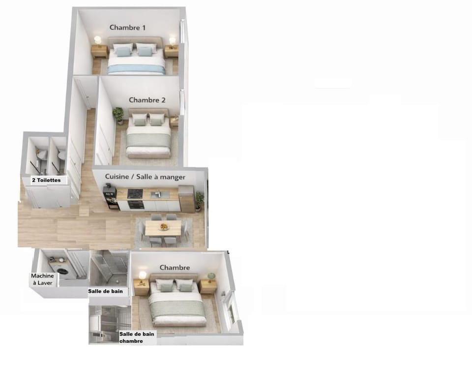 Moderne 3 chambres, 2 douches, proche gare, wifi Apartment in Nice
