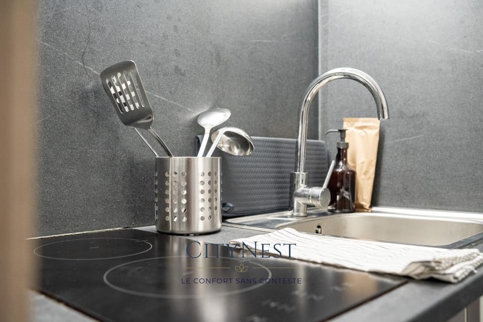 Kitchen or kitchenette, stove