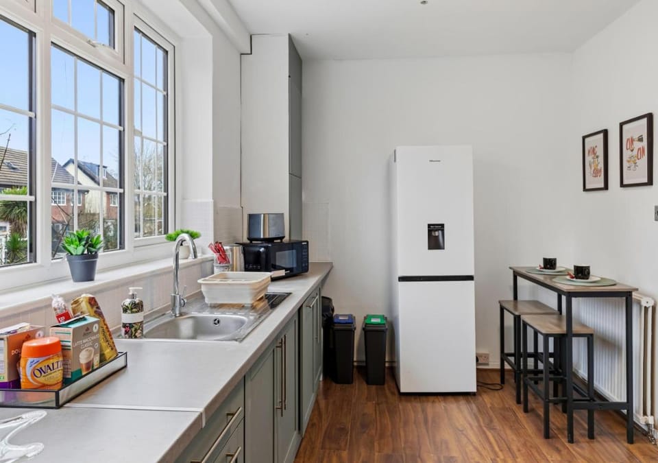Kitchen or kitchenette, microwave