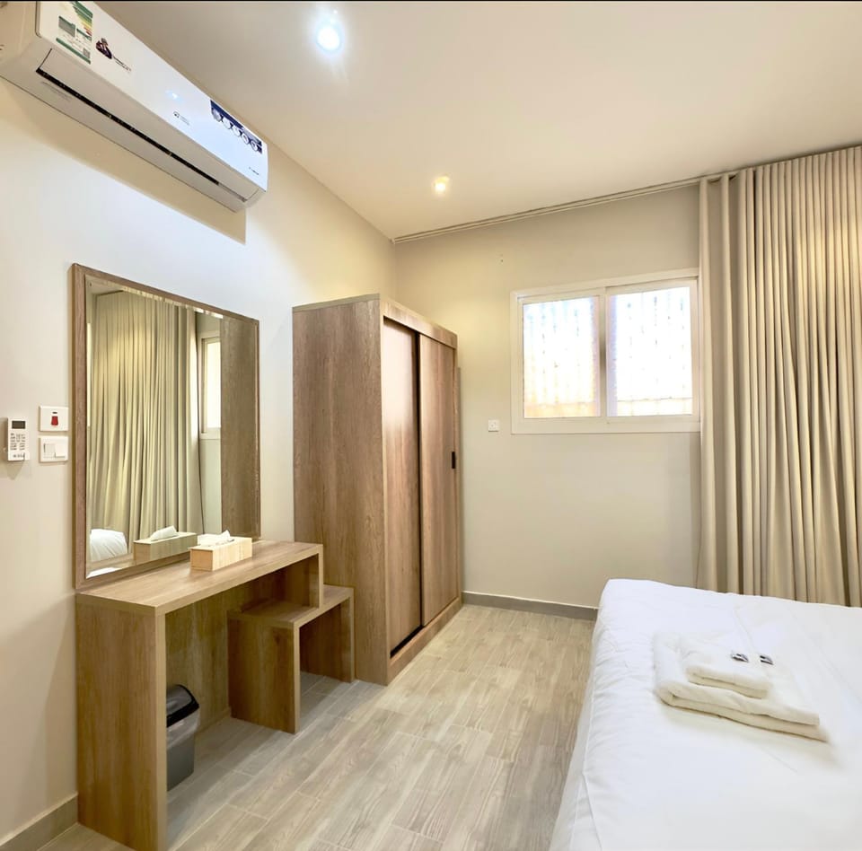 Bed, Photo of the whole room, Bedroom, towels, wardrobe, air conditioner