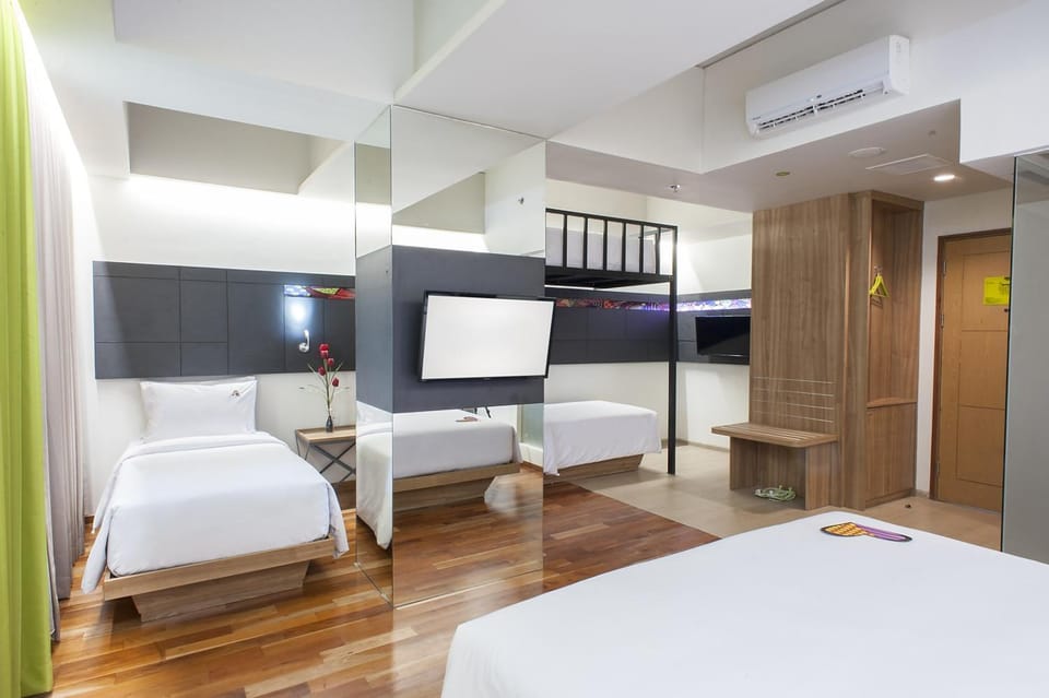 Bed, Bedroom, City view, bunk bed, air conditioner