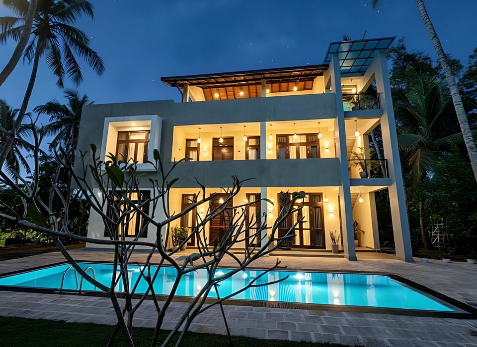 Property building, Night, Pool view, Swimming pool