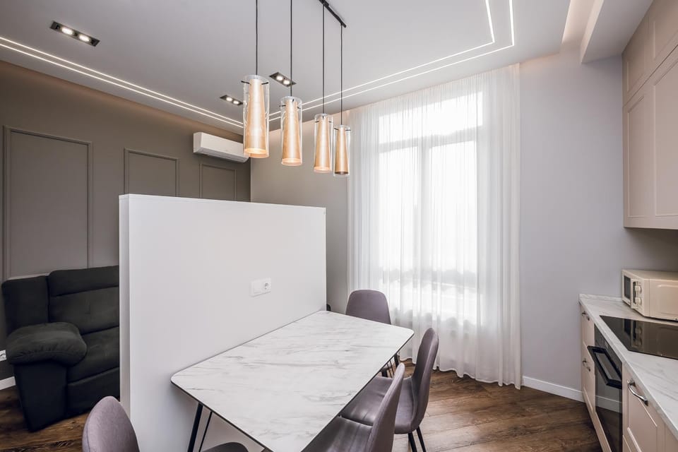 Living room, Seating area, Dining area, air conditioner