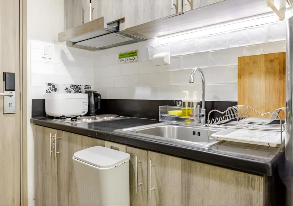 Kitchen or kitchenette, stove