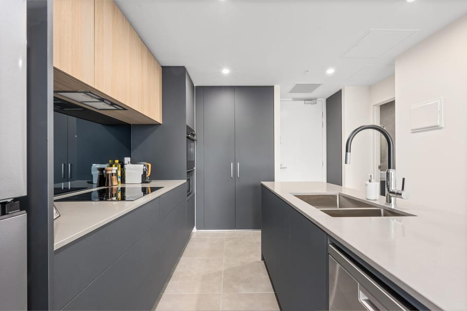 Kitchen or kitchenette, stove