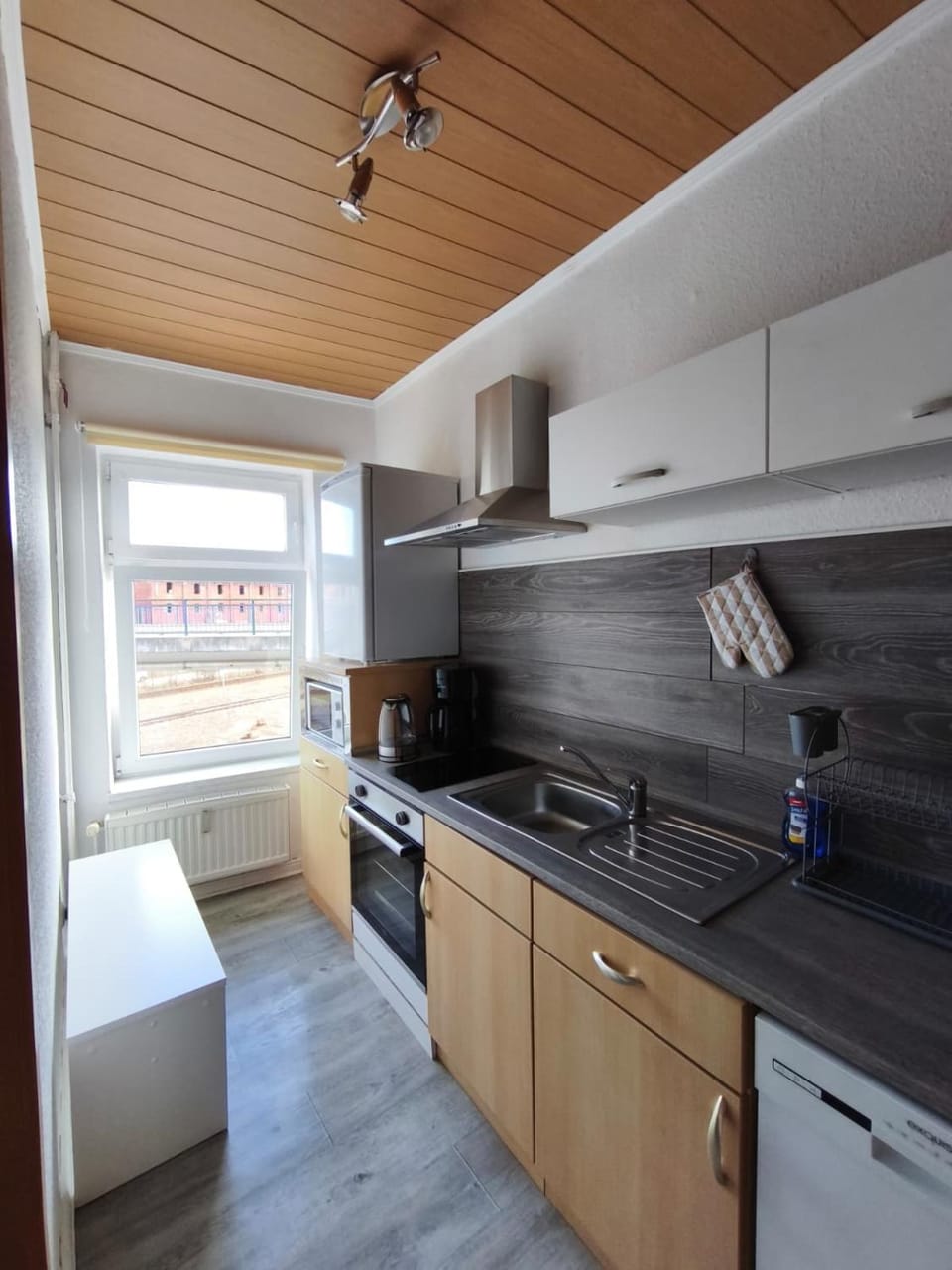 Kitchen or kitchenette, dishwasher, stove