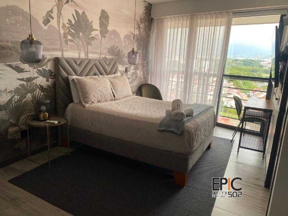 Bed, Bedroom, City view