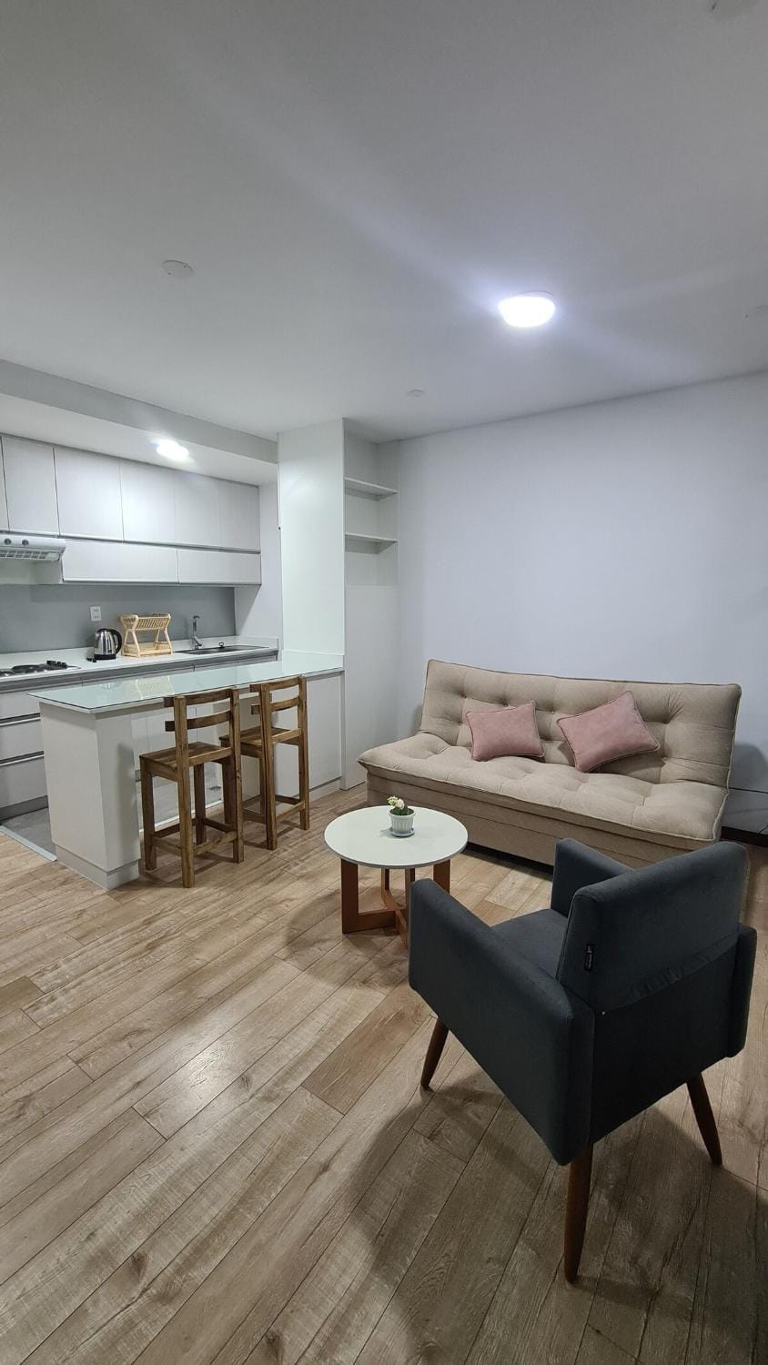 Kitchen or kitchenette, Living room, Seating area