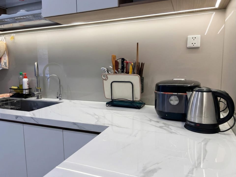 Kitchen or kitchenette, stove