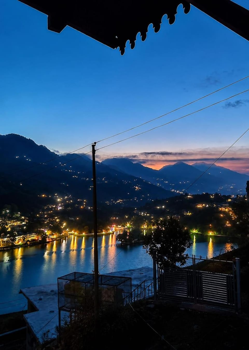 Night, Natural landscape, City view, Lake view, Mountain view