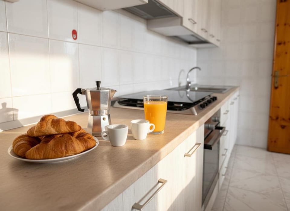 Kitchen or kitchenette, stove