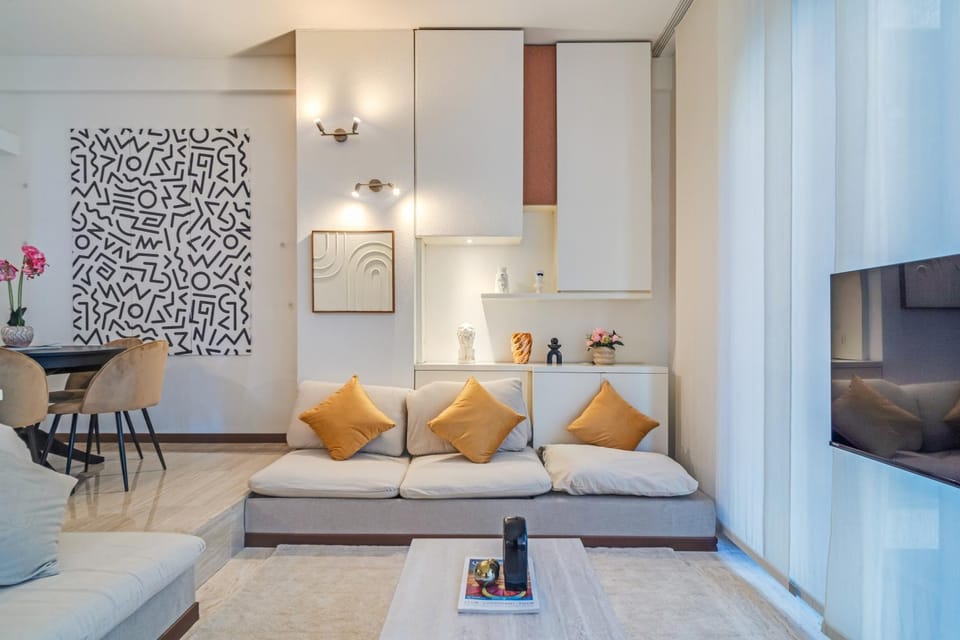 Bed, Living room, Seating area