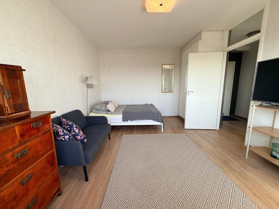 Bed, TV and multimedia, Living room, Photo of the whole room, Seating area, Bedroom