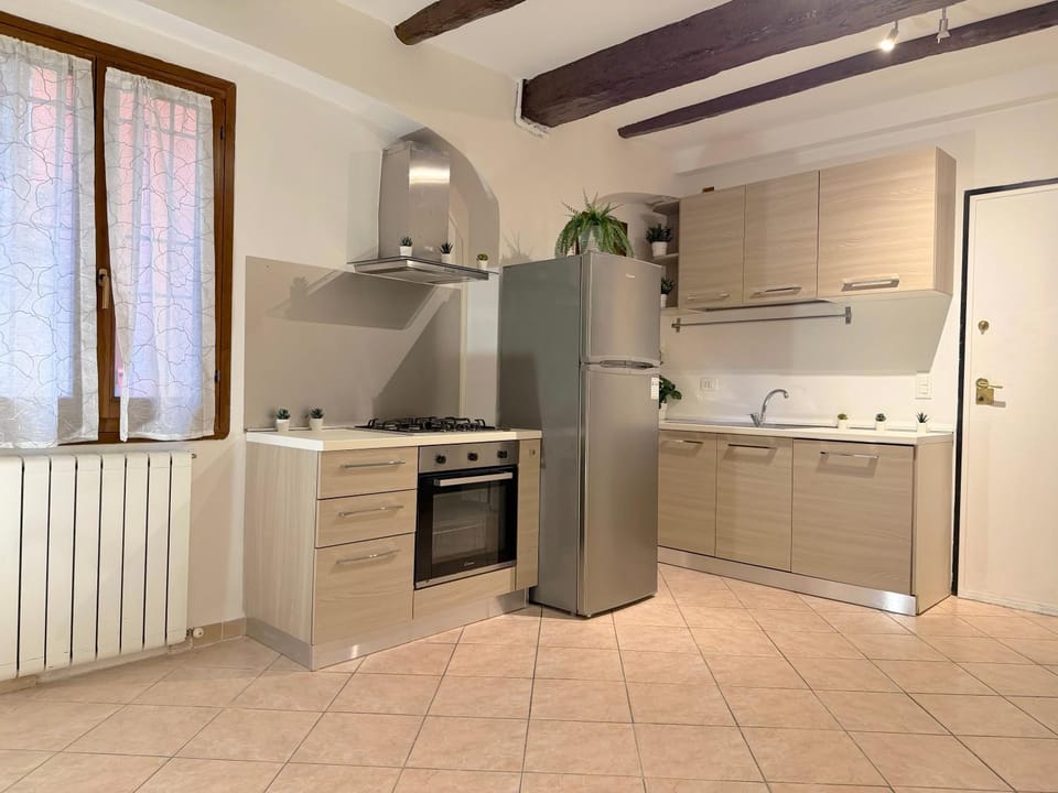 Kitchen or kitchenette, stove