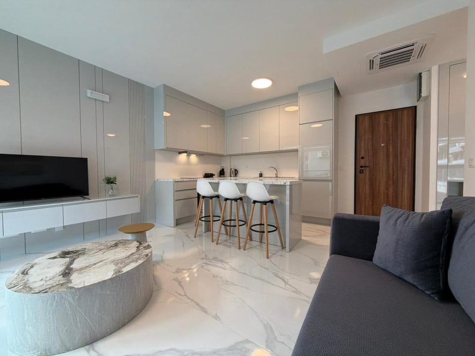 Living room, kitchen