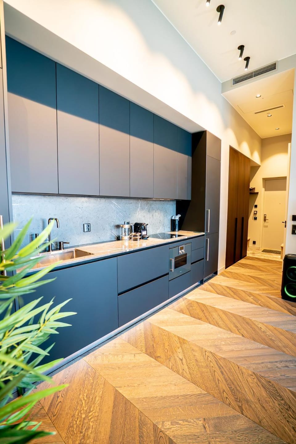 Kitchen or kitchenette, stove