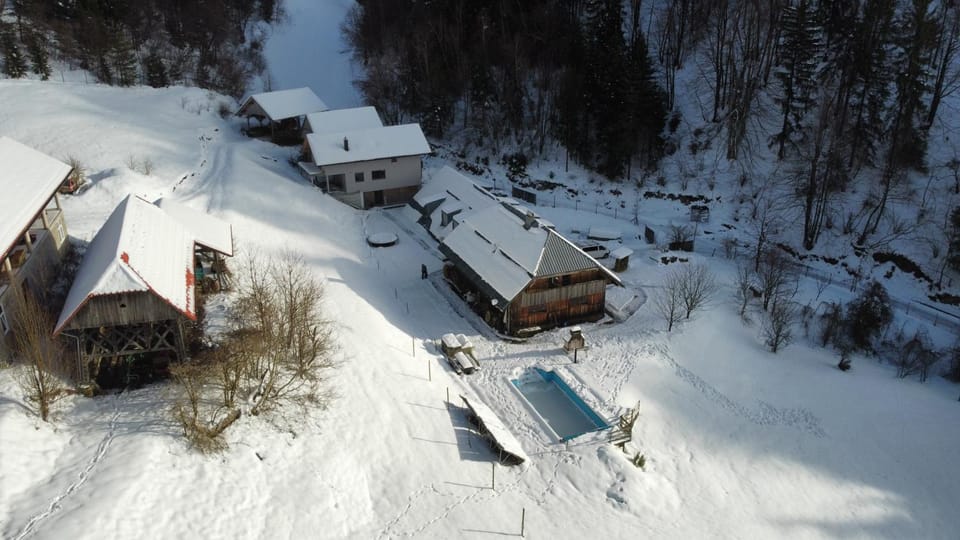 Property building, Natural landscape, Bird's eye view, Winter