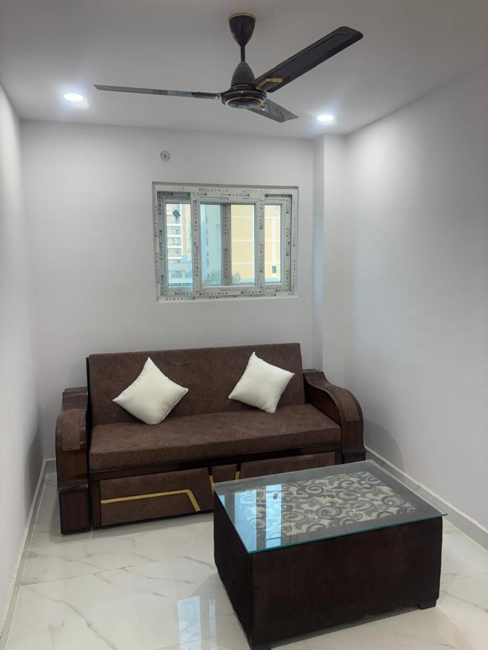 Bed, Living room, Seating area