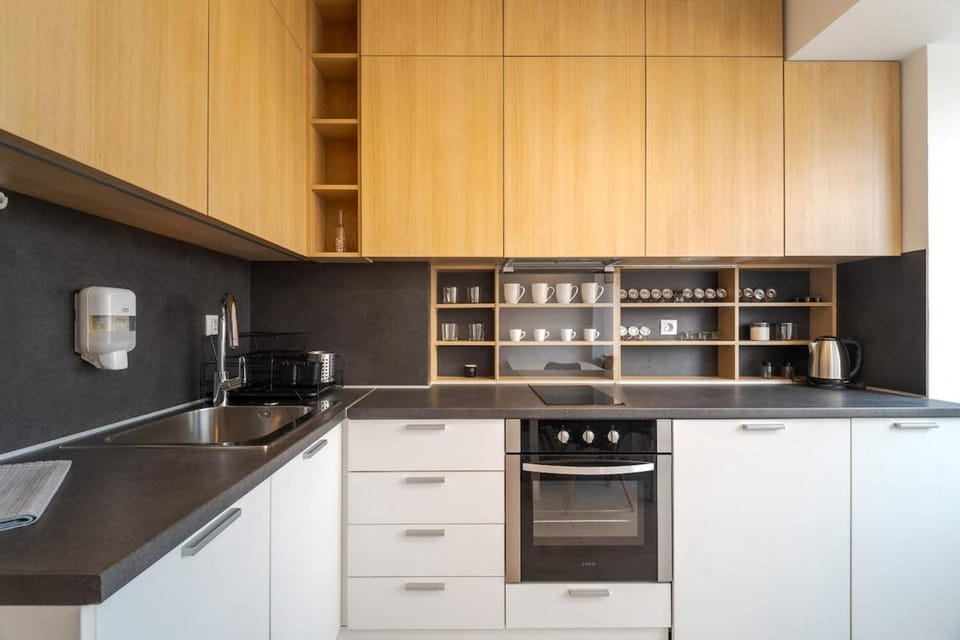 Kitchen or kitchenette, stove