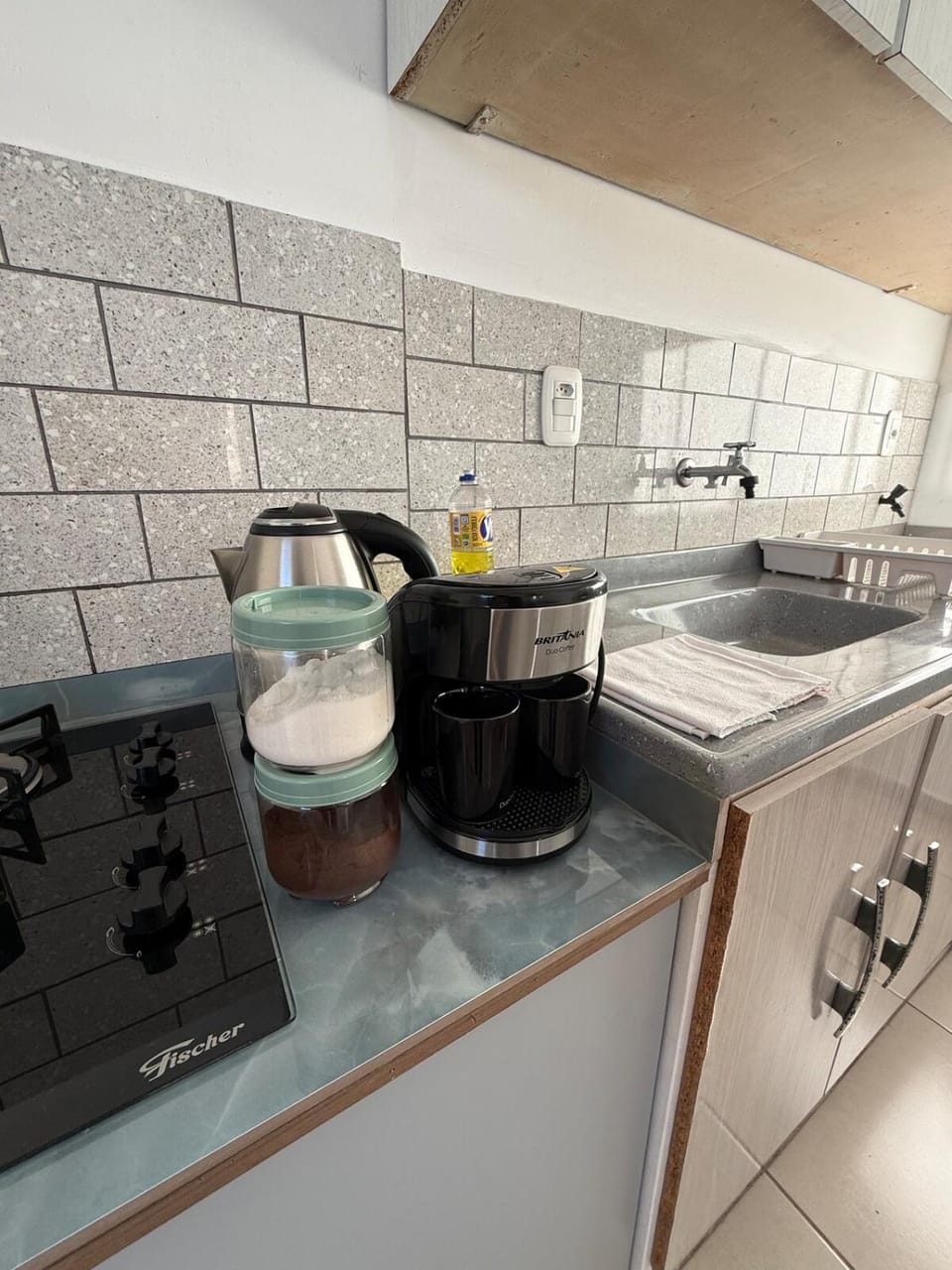 Kitchen or kitchenette, stove