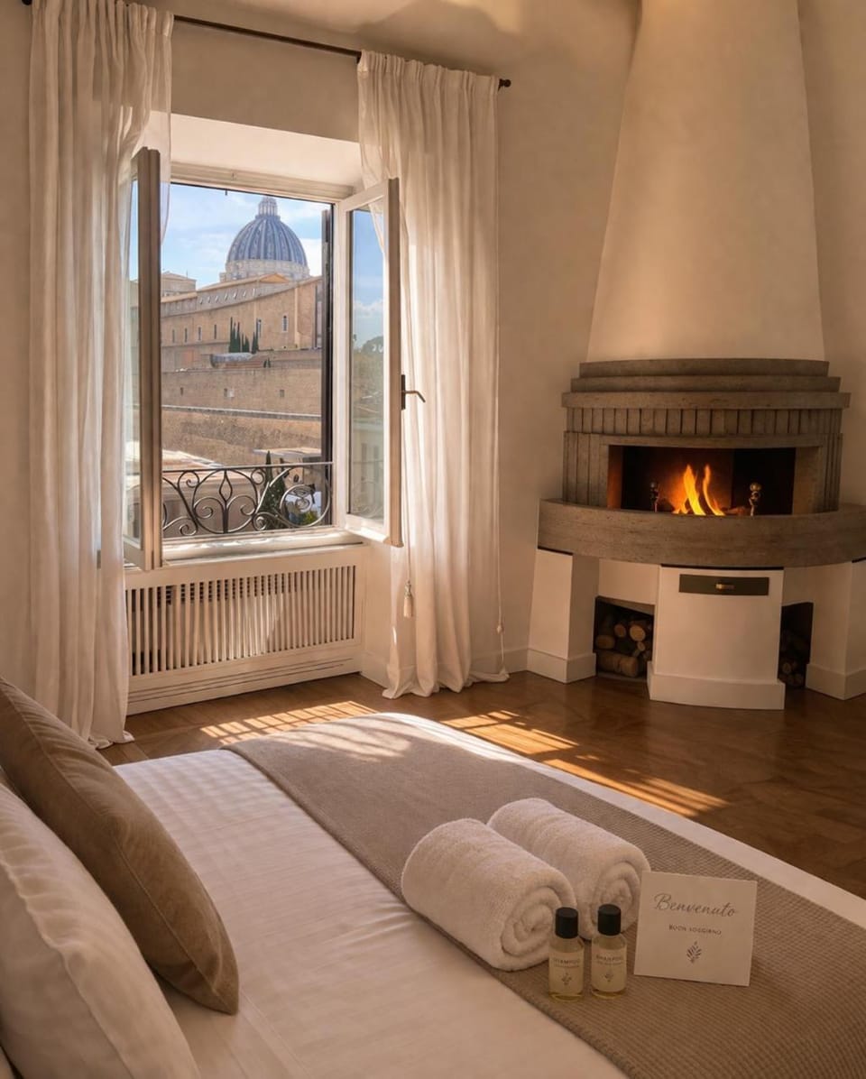 Bedroom, fireplace