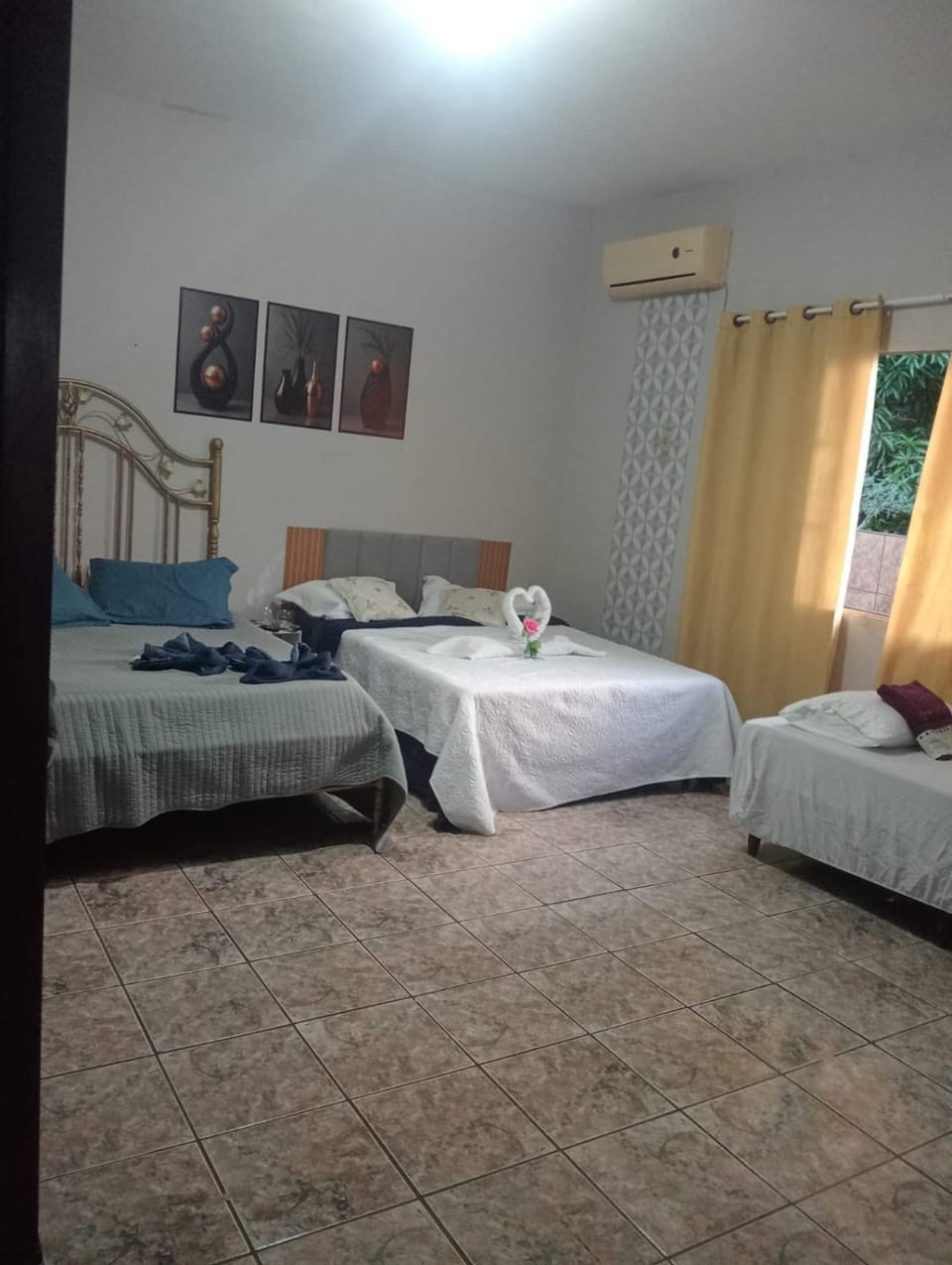 Bed, Photo of the whole room, Bedroom, towels, air conditioner