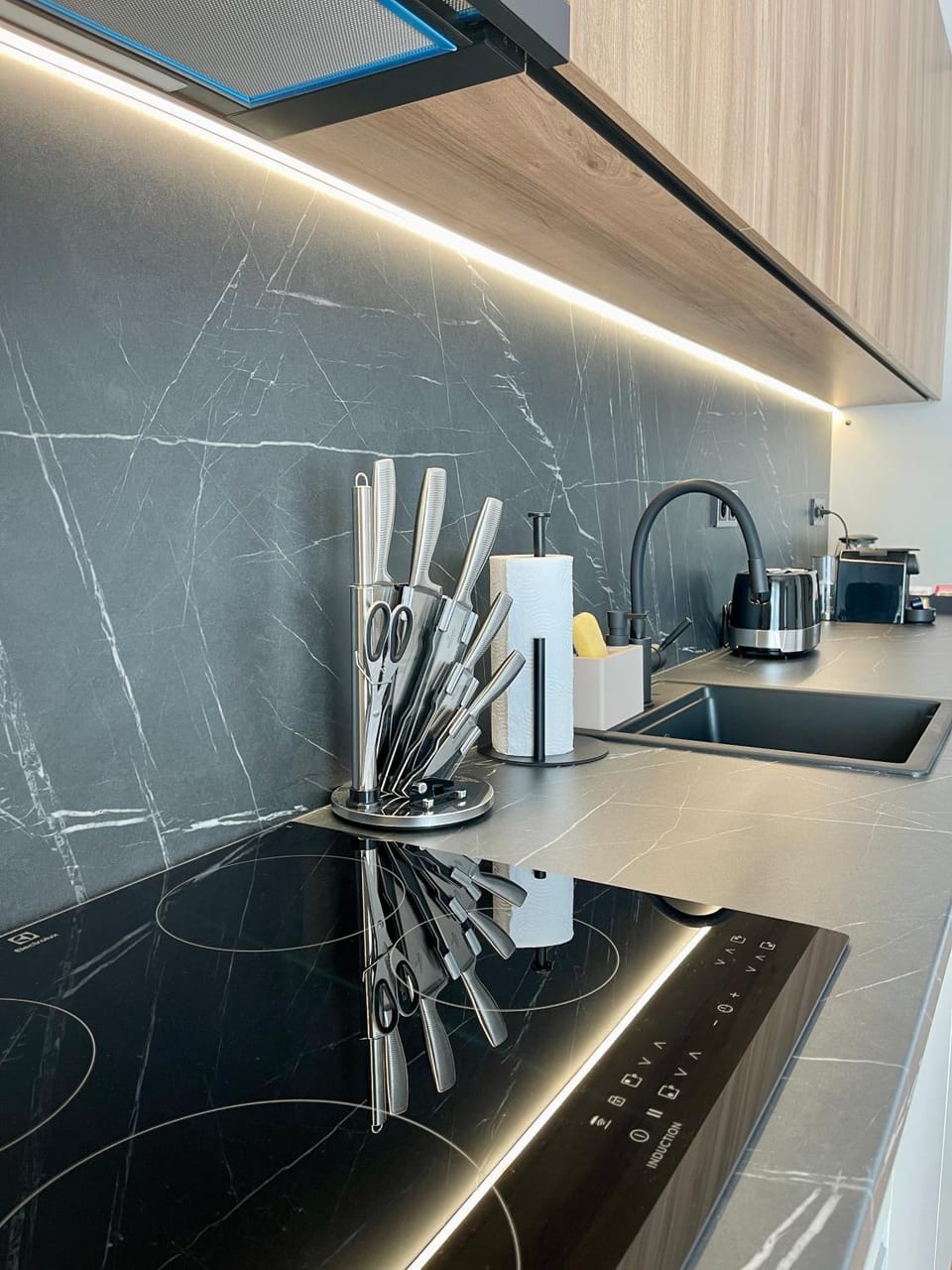 Kitchen or kitchenette, stove