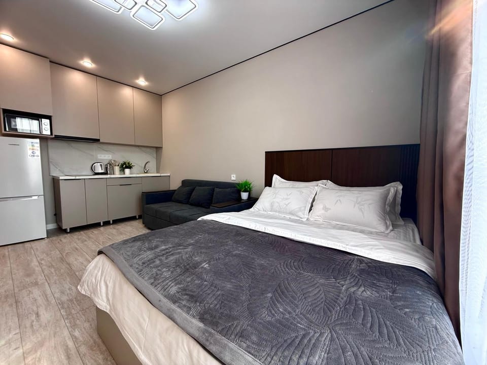 Bed, Kitchen or kitchenette, Living room, Photo of the whole room, Seating area, Bedroom