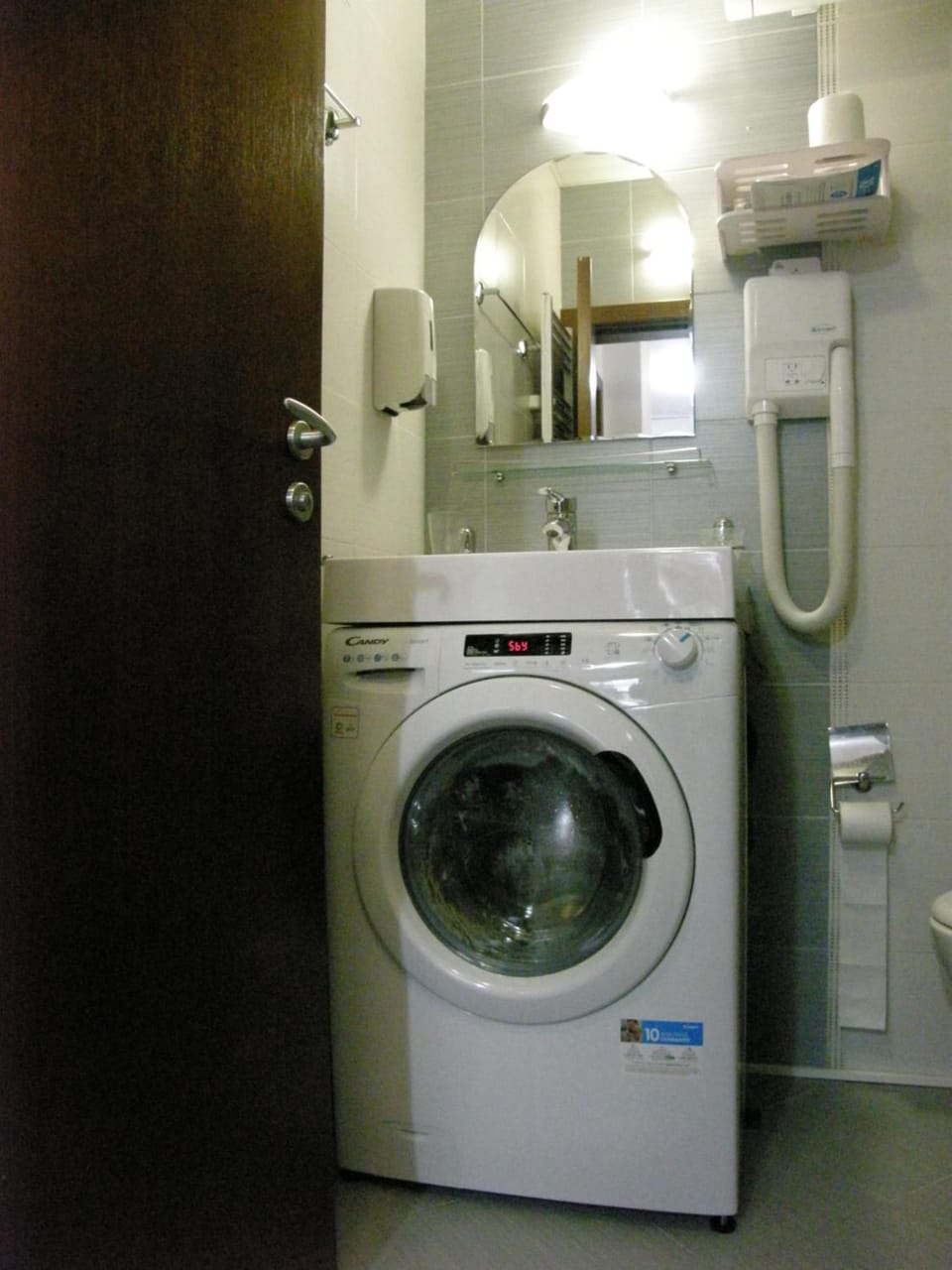 Toilet, Bathroom, hair dryier, washing machine