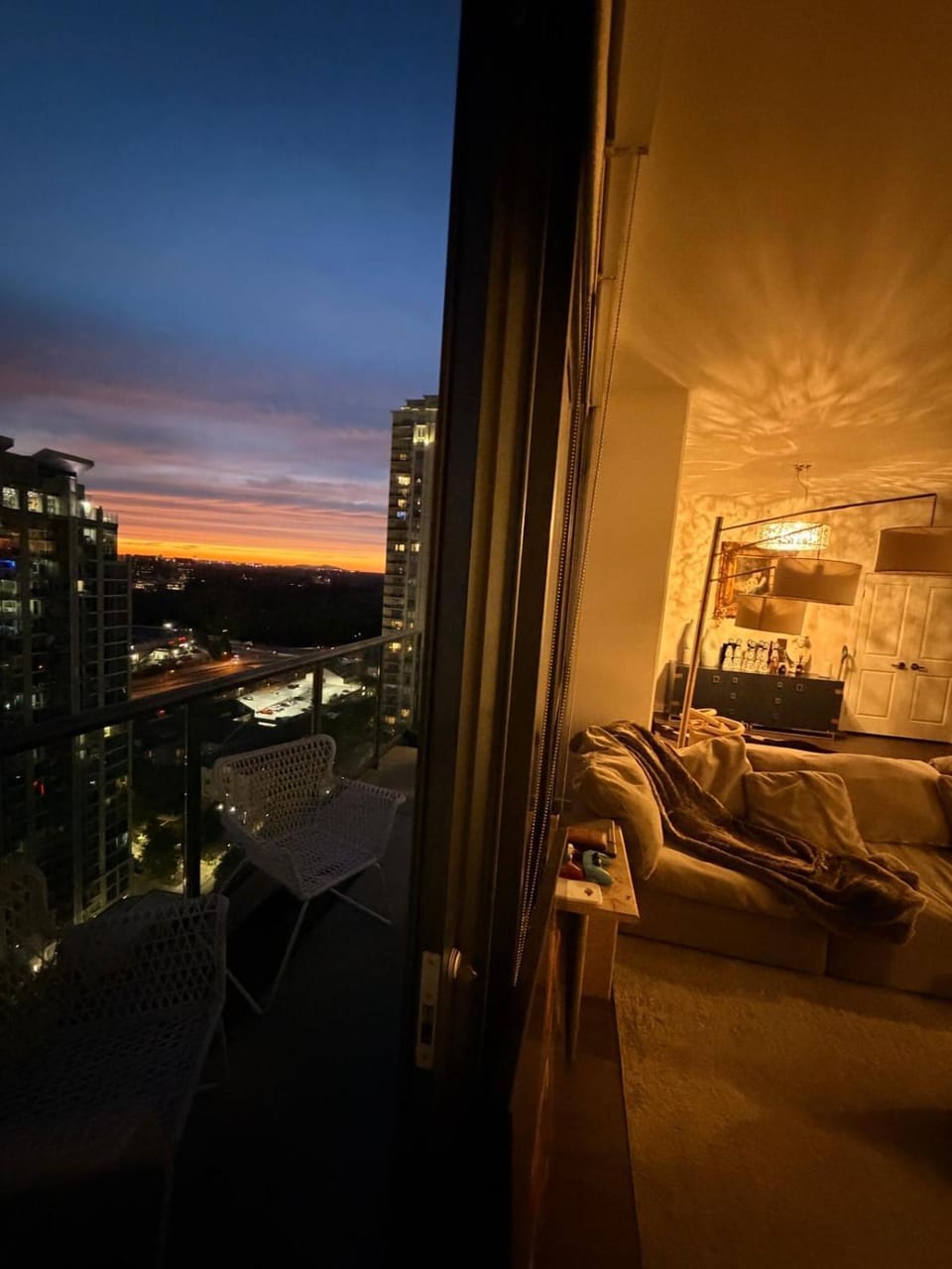 Patio, Night, Balcony/Terrace, Living room, City view, Sunset