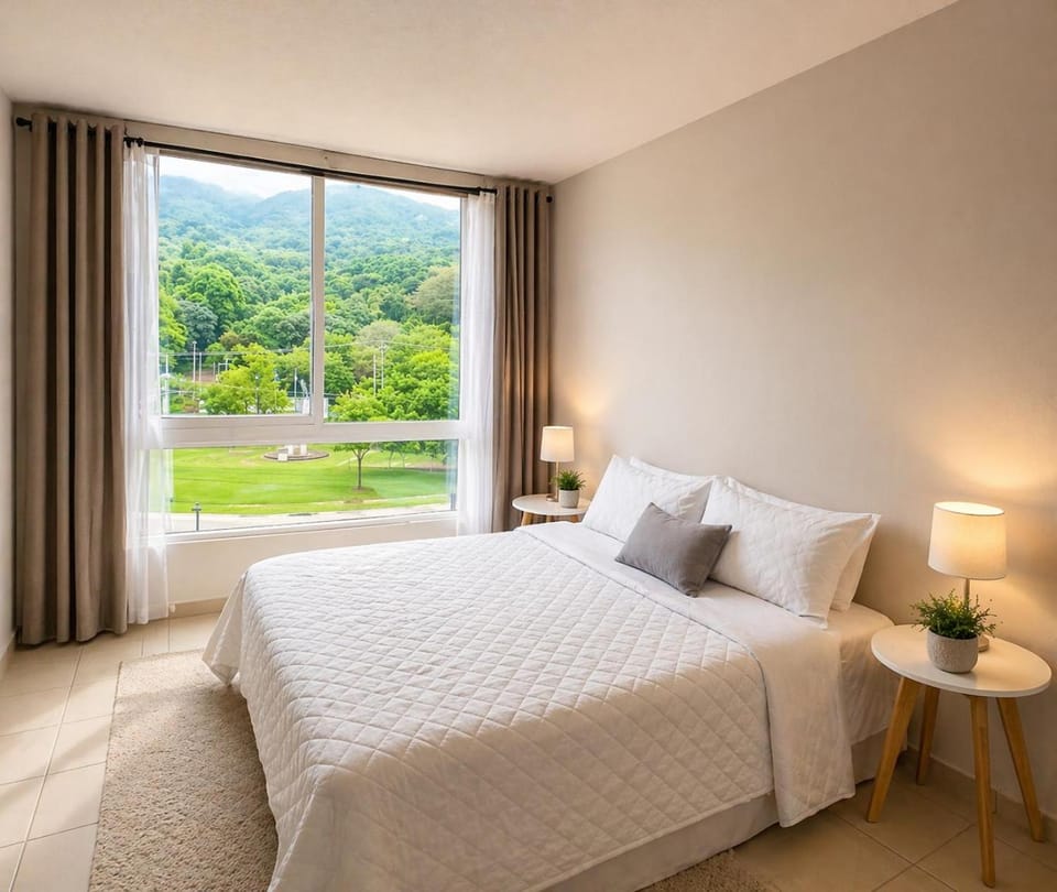 Bed, Natural landscape, Photo of the whole room, Bedroom, Mountain view