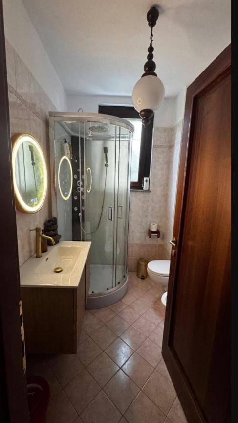 Shower, Toilet, bidet, towels