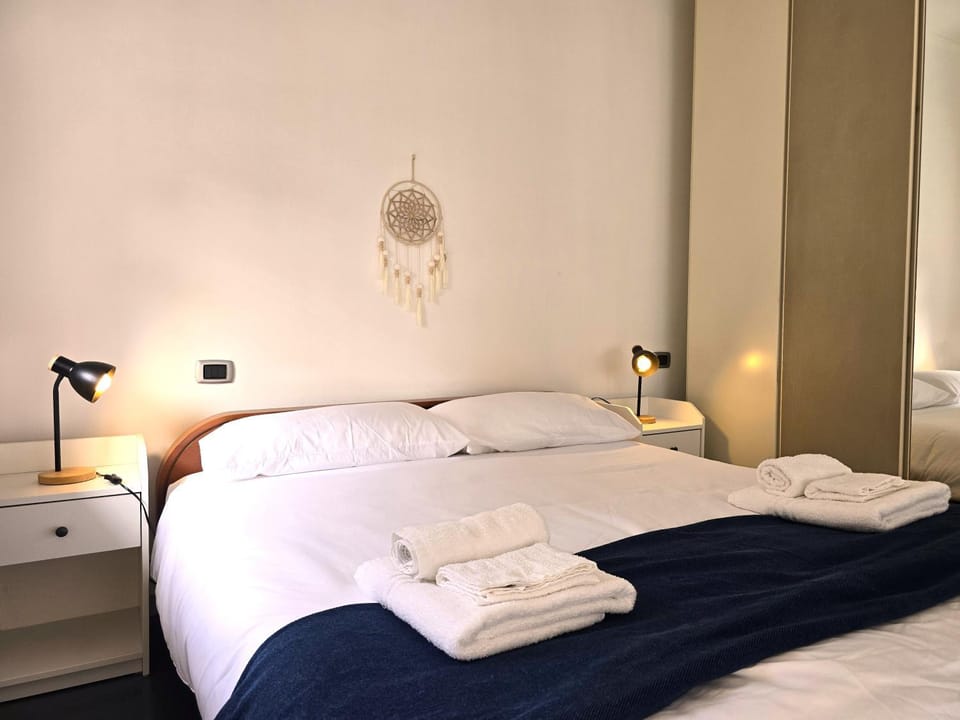 Bed, wardrobe