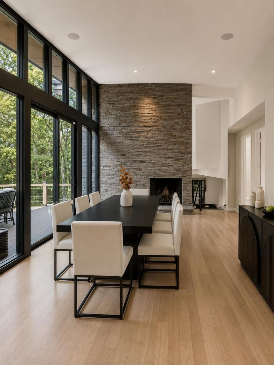 Living room, Seating area, Dining area, fireplace