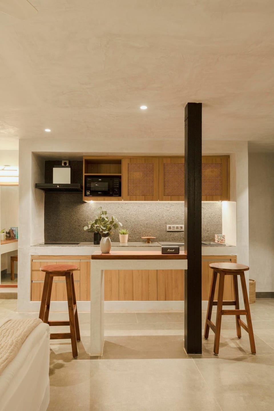Kitchen or kitchenette, stove
