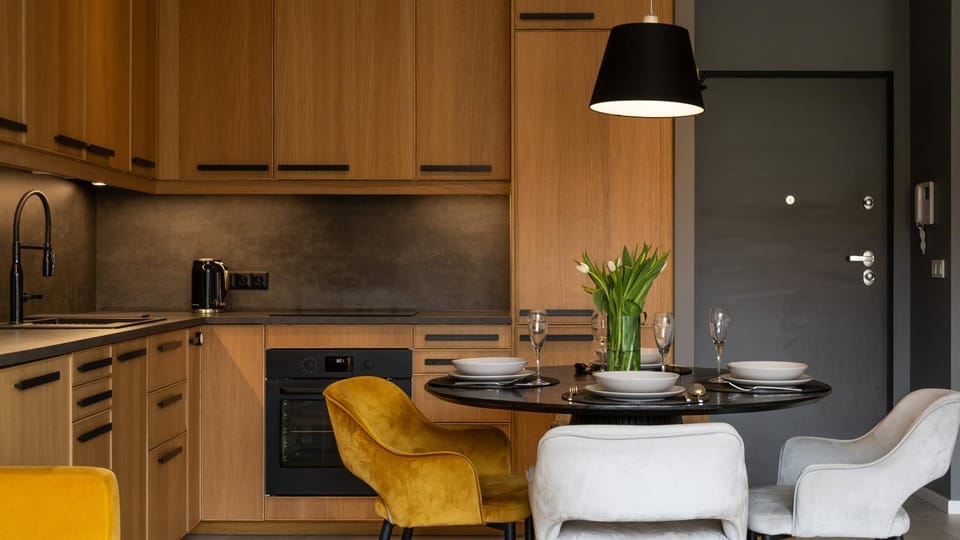 Kitchen or kitchenette, stove