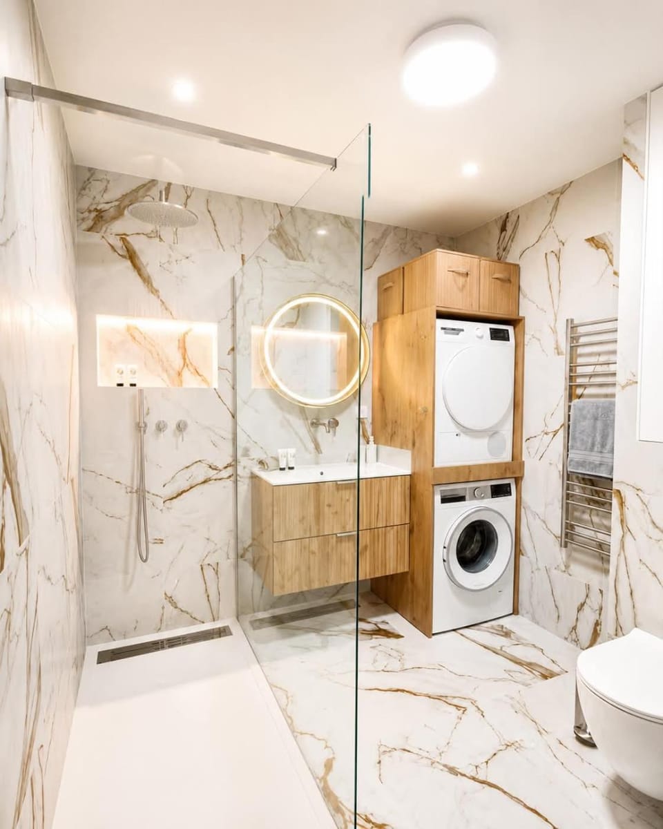 Shower, Bathroom, washing machine, dryer