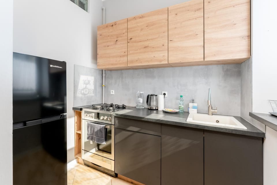 Coffee/tea facilities, Kitchen or kitchenette, oven, stove
