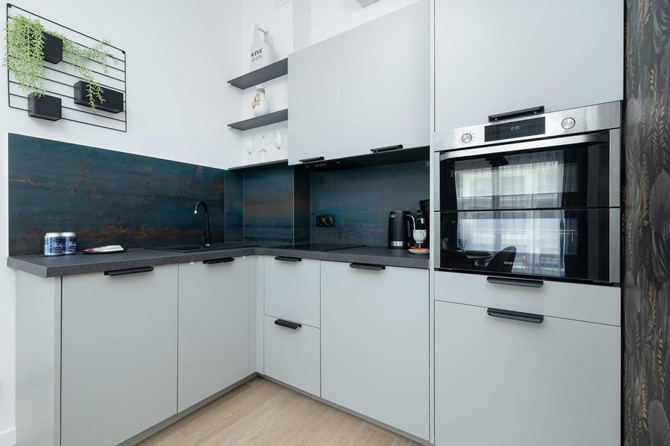 Kitchen or kitchenette, dishwasher, oven, stove