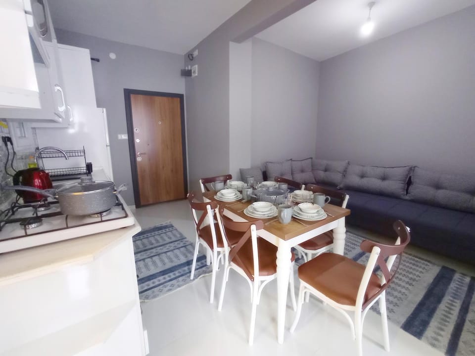 Kitchen or kitchenette, Living room, Seating area, Dining area
