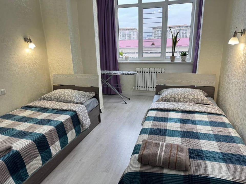 Bed, Bedroom, flat iron, towels, air conditioner