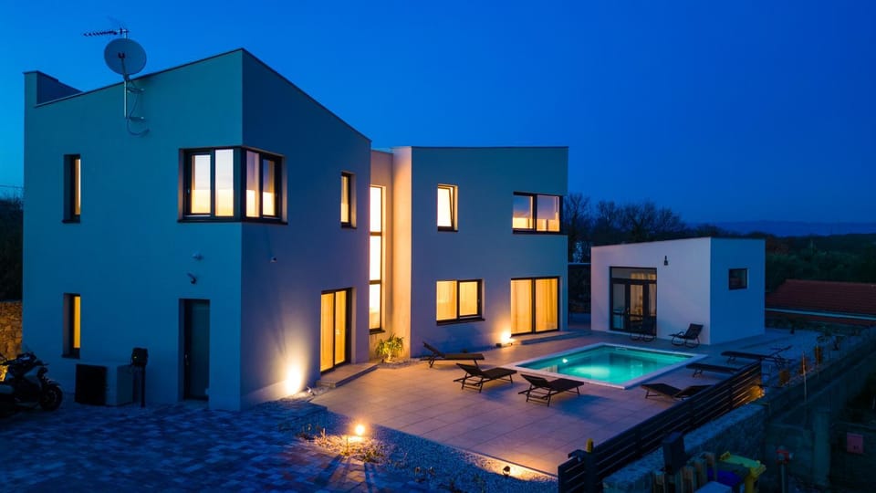 Property building, Night, Swimming pool