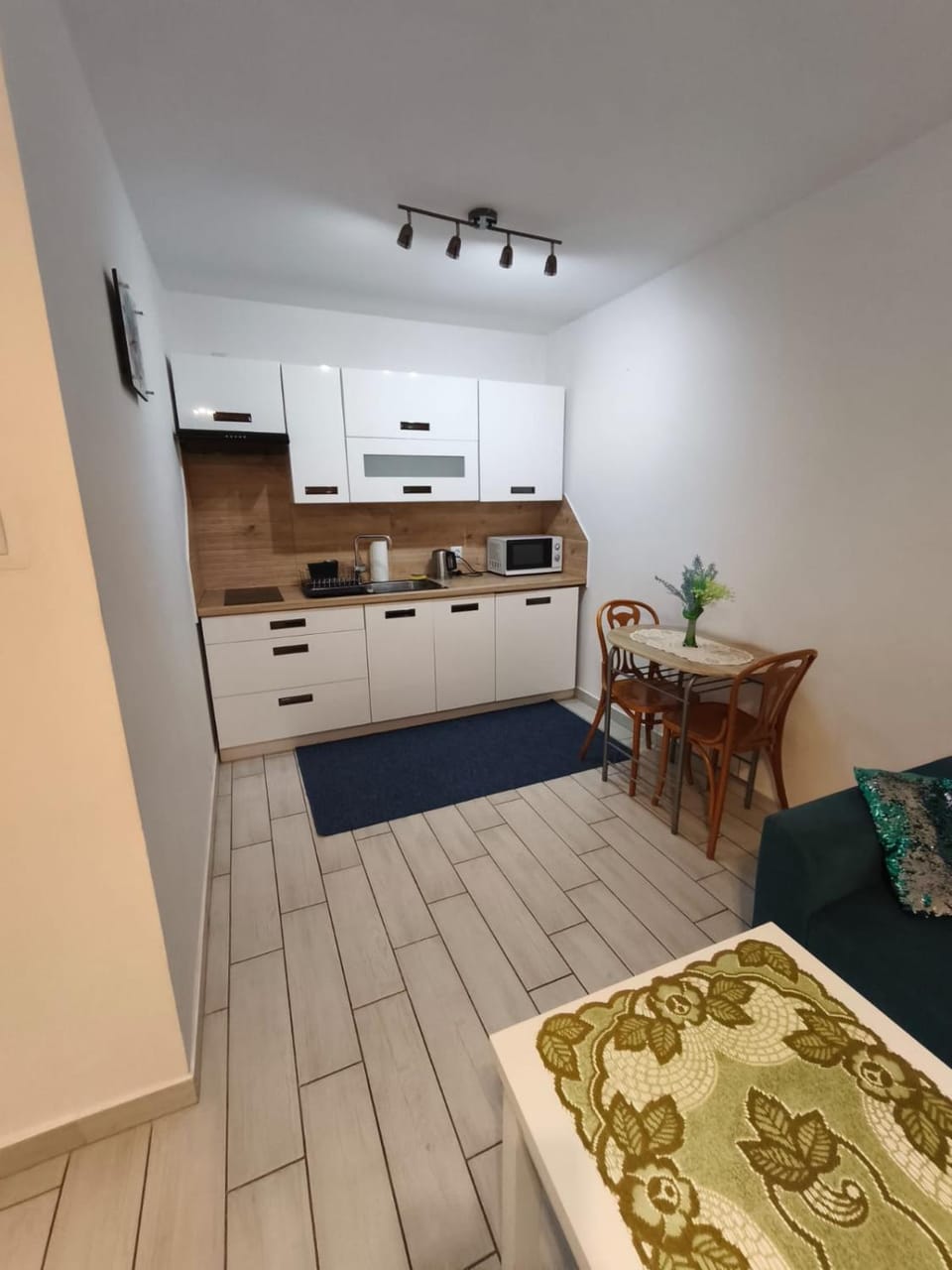 Kitchen or kitchenette, microwave